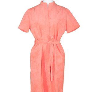 VINTAGE Nat Kaplan Couture Coral Orange Dress Suede Dress Secretary Belt Large